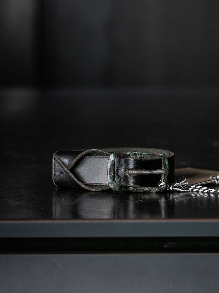 P.R.PATTERSON<br>HAND CAST RECTANGLE BRONZE BUCKLE BELT / GREEN PATINA