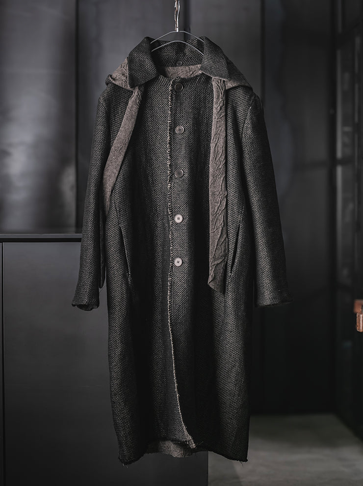 K'ANG<br>UNISEX OVERSIZE DETACHBLE HOOD REVERSIBLE COAT / OFF BLACK + BROWN
