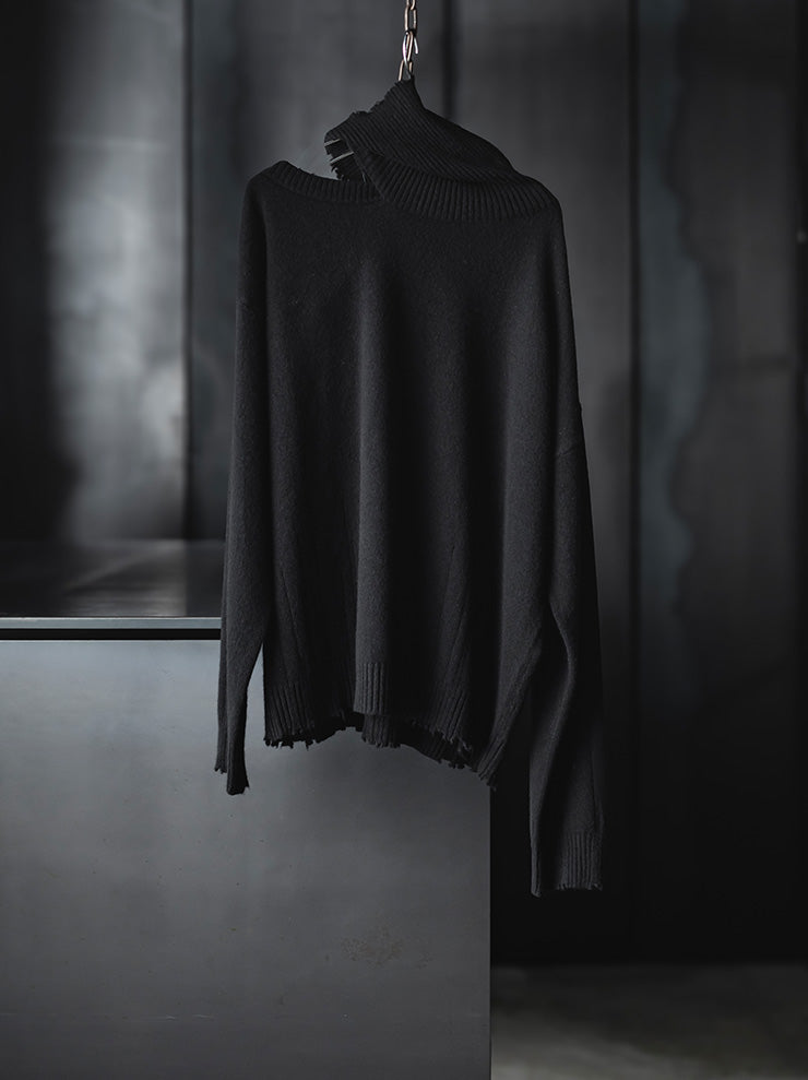 UMA WANG<br>WOMENS CASHMERE HIGH NECK TOP / BLACK