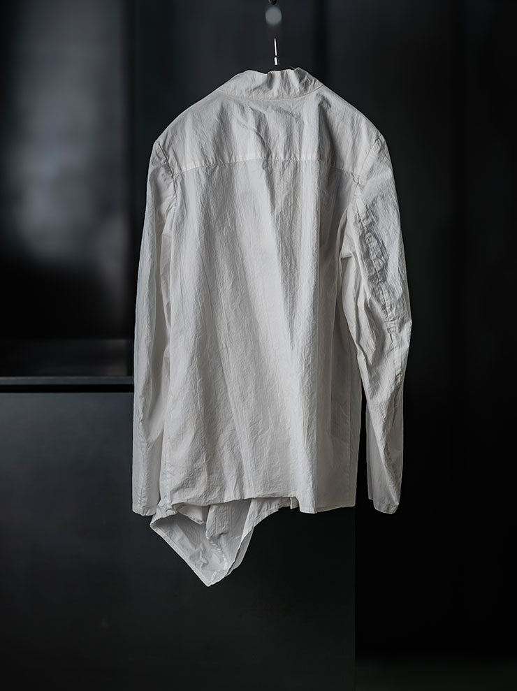 CHIAHUNG SU<br>WOMENS WRINKLE MANDARIN COLLAR SHIRT / WHITE
