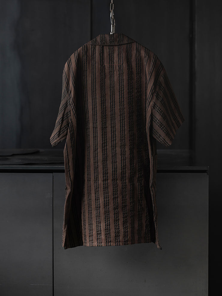 UMA WANG<br> MENS striped half sleeve shirt / BROWN × BLACK
