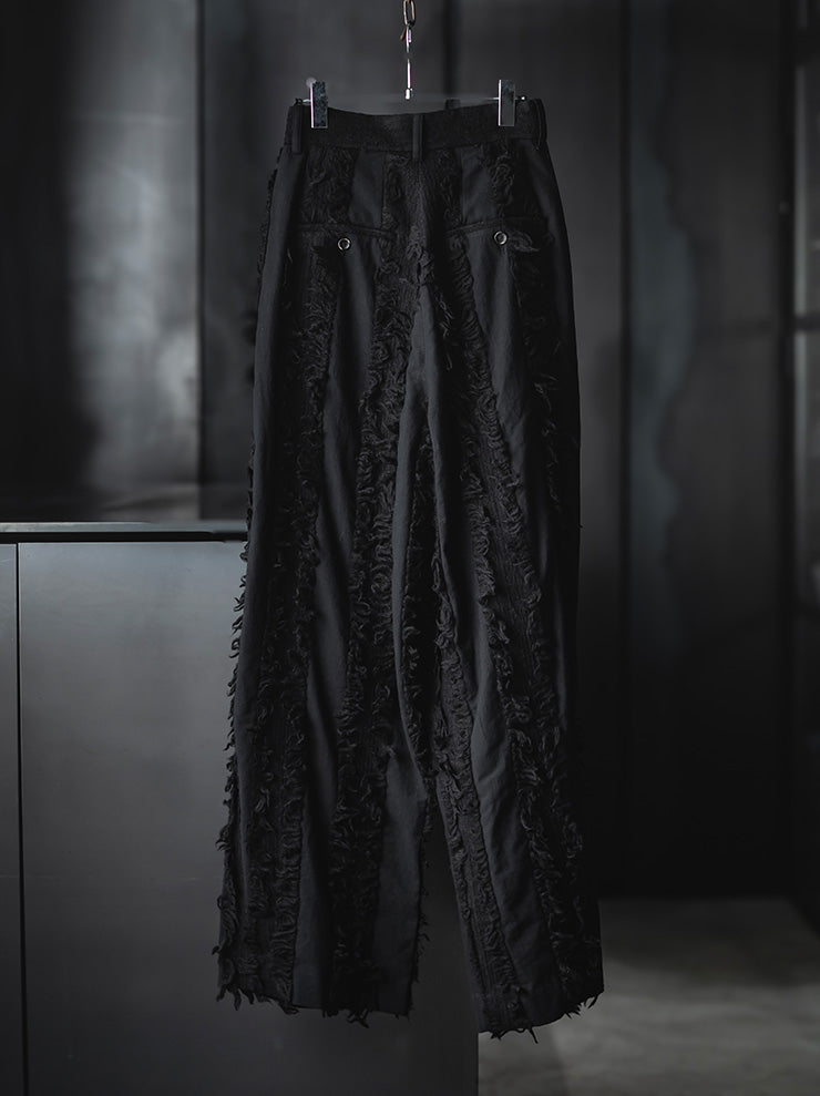 UMA WANG<br>WOMENS FRINGE WIDE TROUSERS / BLACK