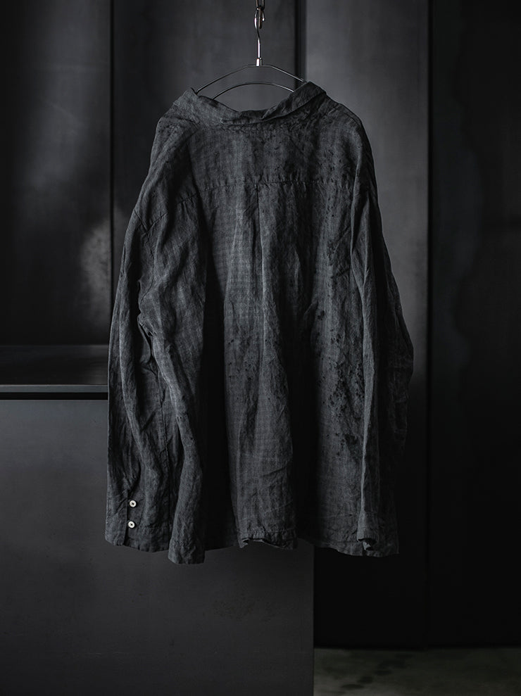ATELIER SUPPAN<br>MENS Checkered linen Shirt Jacket overdyed / E26-21