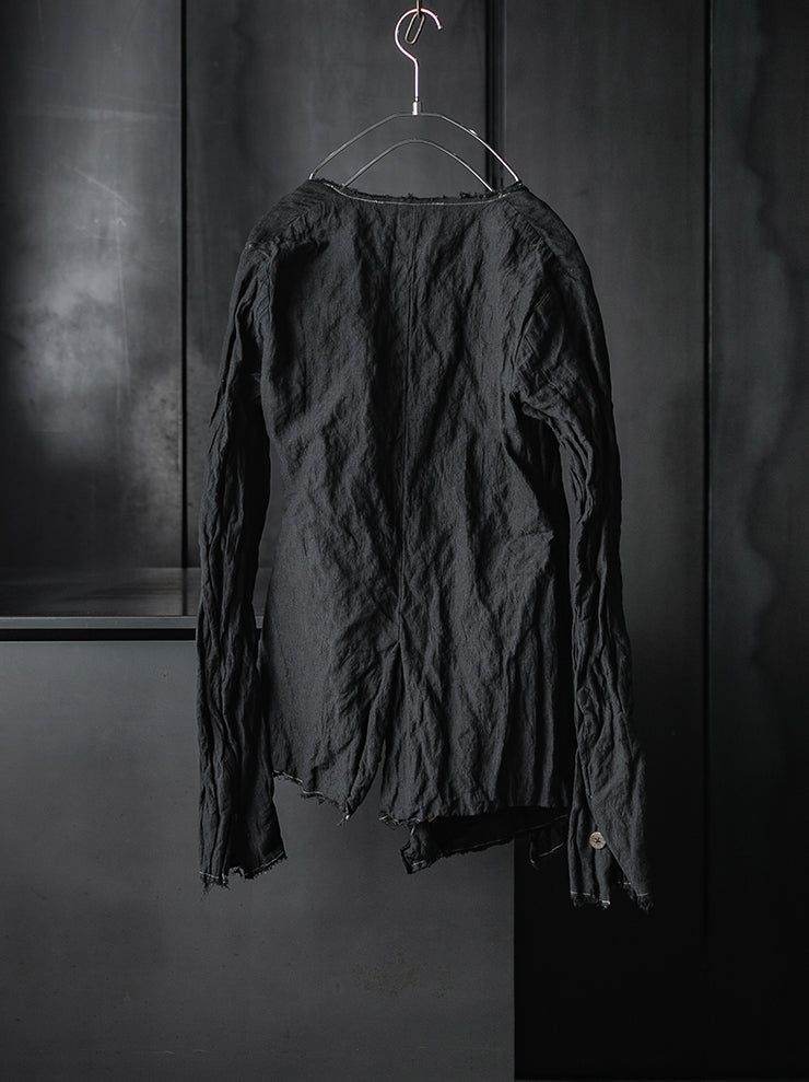 CHIAHUNG SU<br>HAND-DYED & WOVEN LAYERING RAW EDGE BLAZER / DYE BLACK