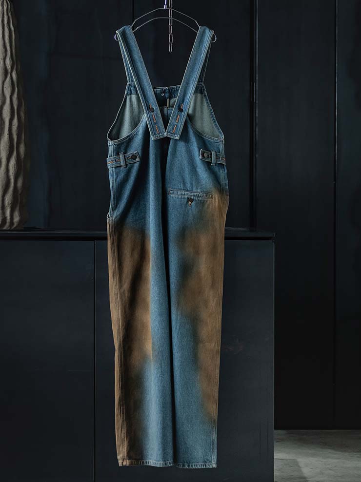 UMA WANG<br> WOMENS DENIM OVERALLS / BLUE×BROWN