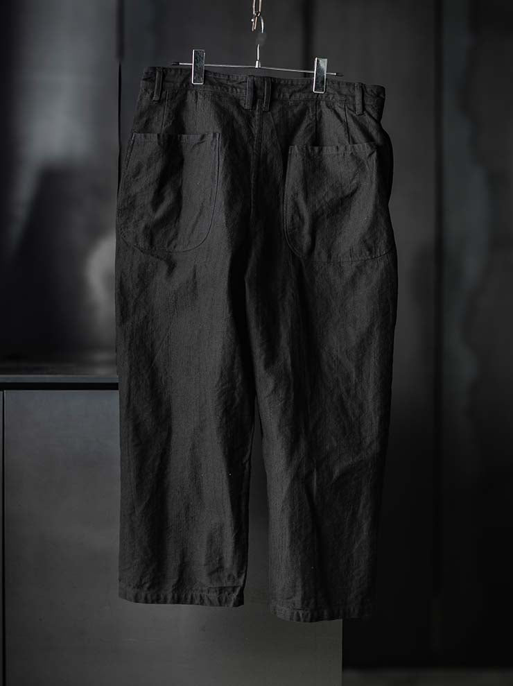 P.R.PATTERSON<br>SELVEDGE BASTING LINEN TROUSERS / BLACK
