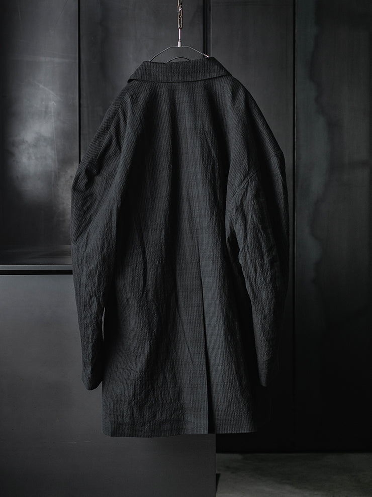 CHIAHUNG-SU<br>SINGLE BREAST YARN DYED & HAND WOVEN STRIPE COAT / BLACK STRIPE