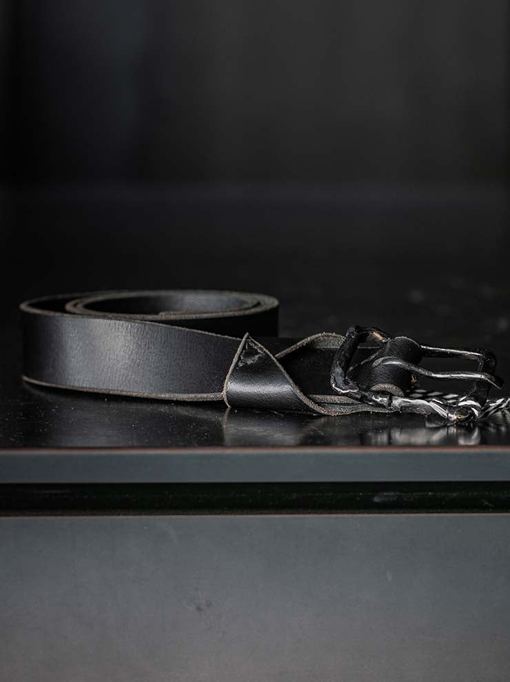 P.R.PATTERSON<br>HAND CAST RECTANGLE BRONZE BUCKLE BELT / BLACK PATINA