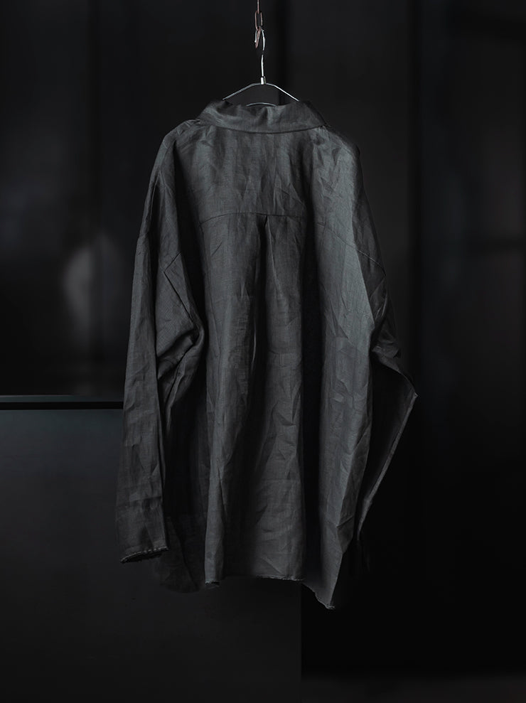 K’ANG <br>Unisex oversized back pleated shirt / DARK GREEN