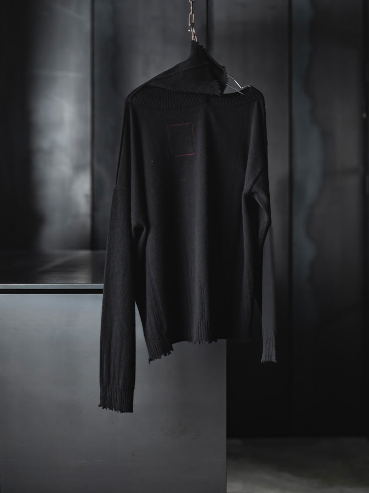 UMA WANG<br>WOMENS CASHMERE HIGH NECK TOP / BLACK