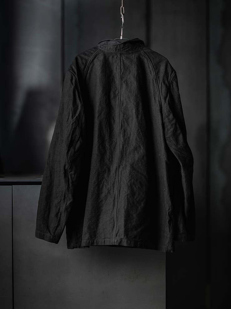 P.R.PATTERSON<br>UNLINED BASTING LINEN WORK JACKET / BLACK