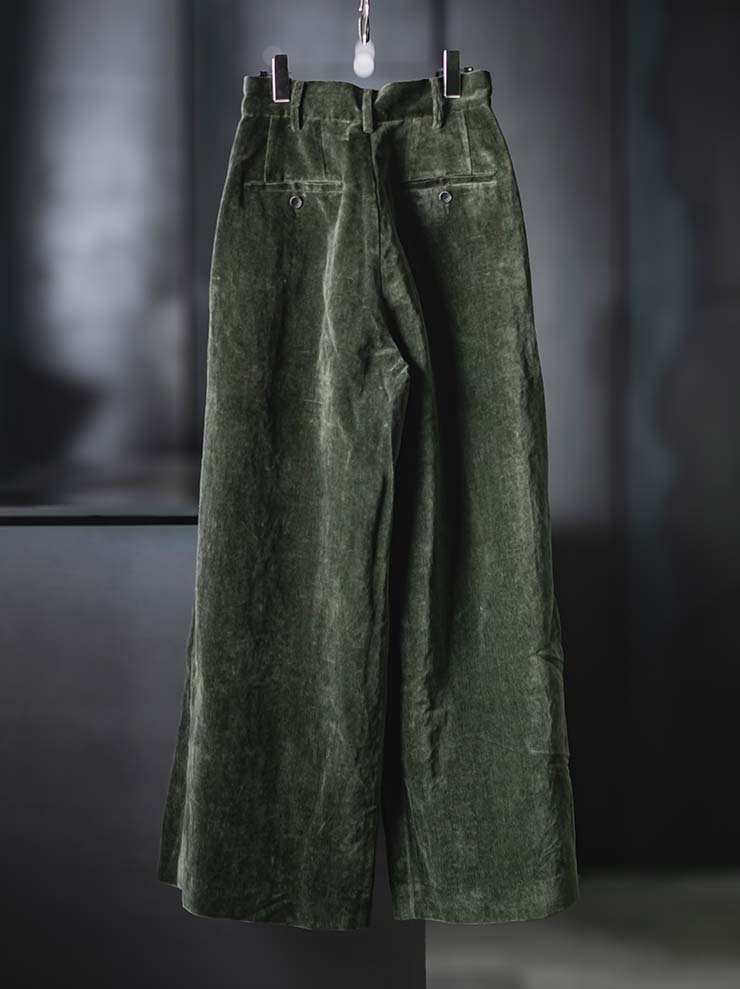 UMA WANG<br>WOMENS VELVET TROUSERS  / DARK GREEN