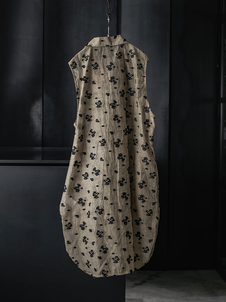 CHIAHUNG SU<br>RELAXED-FIT SLEEVELESS HAND WOVEN ELONGATE SHIRT / FLORAL