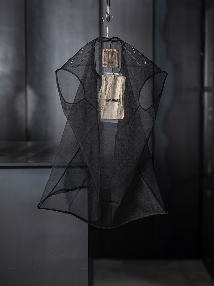 UMA WANG <br>WOMENS チュールスリーブレストップス / BLACK