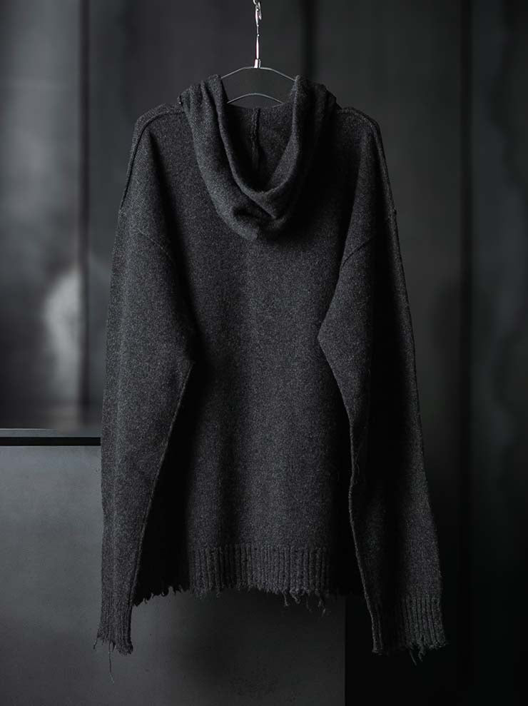 UMA WANG<br>MENS HOODED TOP / DARK GREY