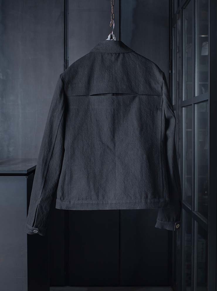 K'ANG<br>MENS SPLIT LAYER BACK DENIM JACKET / OFF BLACK