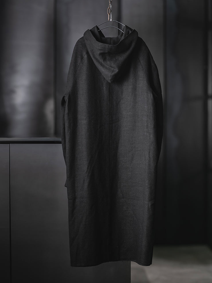 K'ANG<br>UNISEX MID FIT RAGLAN HOOD COAT WITH 925 SILVER HOOK CLOSER / OFF BLACK