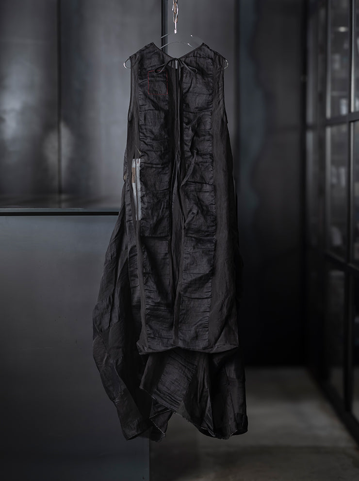 UMA WANG<br> WOMENS STRIPED ORGANDY DRESS / BLACK