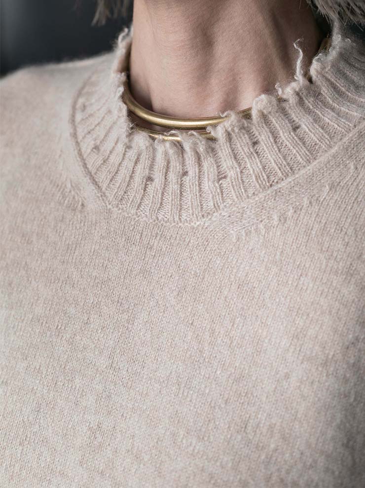 UMA WANG<br> WOMENS CACHMERE LONG SLEEVE KNIT / TAN