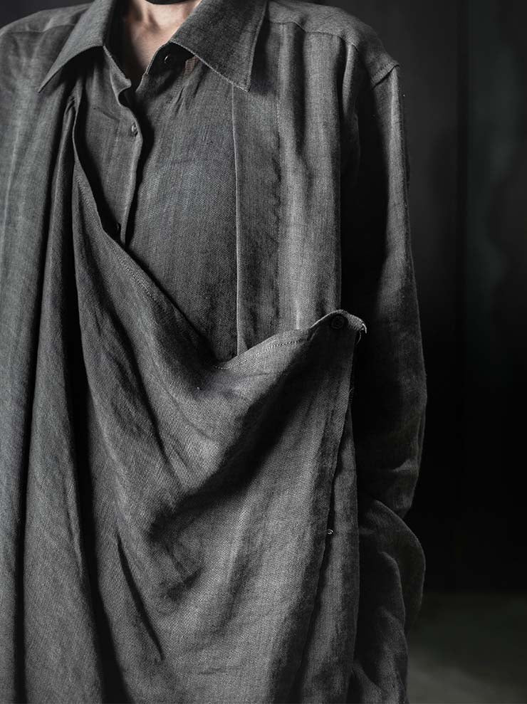 CHIAHUNG SU<br>HAND WOVEN & DYED LAYERING SHIRT / WALNUT GREY
