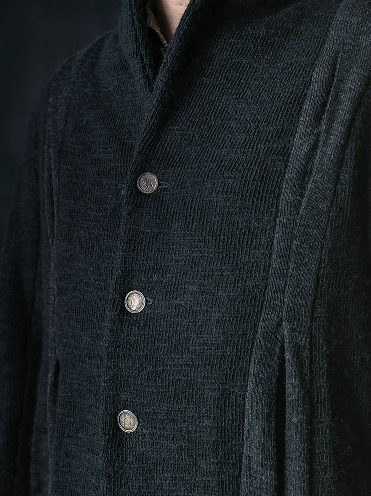 CHIAHUNG SU<br>MENS HAND WOVEN & DYED PATCHED KNITTING PLEATED BLAZER / BLACK