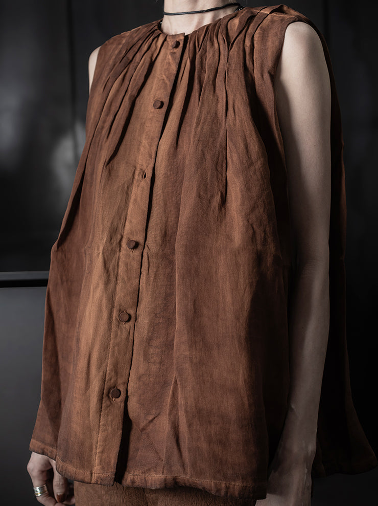 KINYAN LAM<br>WOMENS Natural Dye Pleated Ballon Vest / Brown