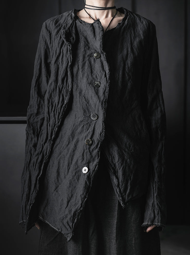 CHIAHUNG SU<br>HAND-DYED & WOVEN LAYERING RAW EDGE BLAZER / DYE BLACK