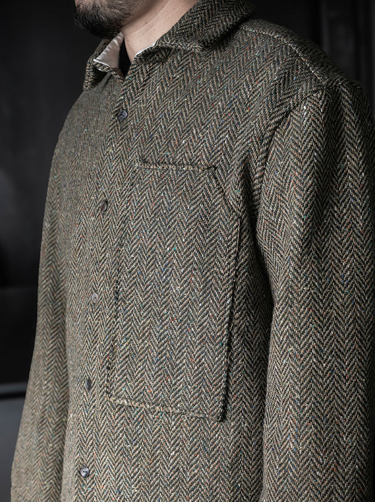 MONAD<br> Grogan Oversized work shirt / Green × Black Herringbone w/multicoloured Nep