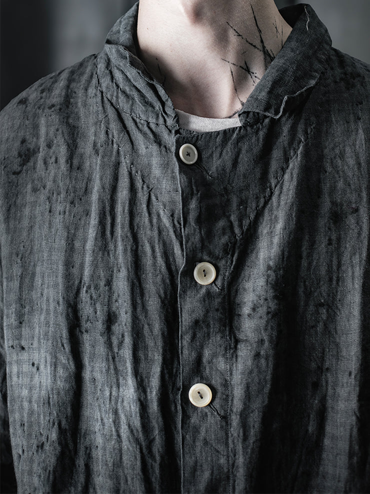 ATELIER SUPPAN<br>MENS Checkered linen Shirt Jacket overdyed / E26-21