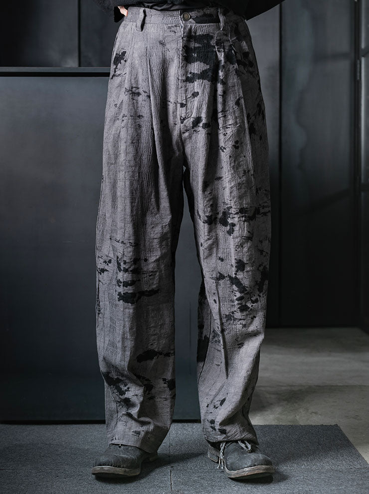 CHIAHUNG SU<br>MENS HAND WOVEN & DYED WIDE HAREM TROUSER / UNEVEN GREY