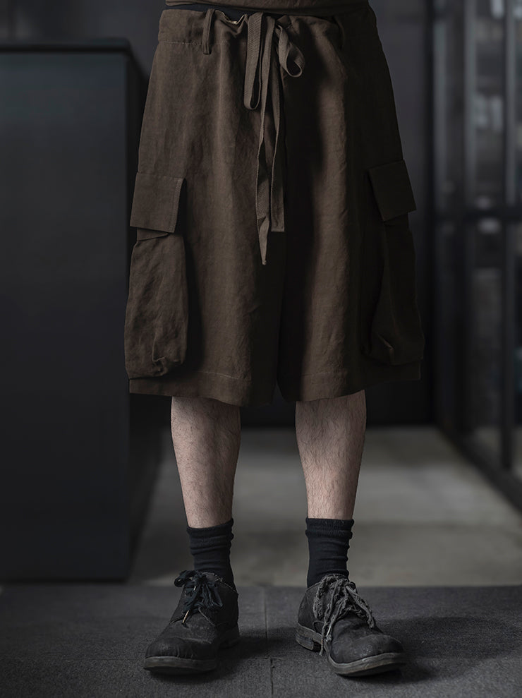 UMA WANG<br> MENS POCKET SHORTS / DARK BROWN