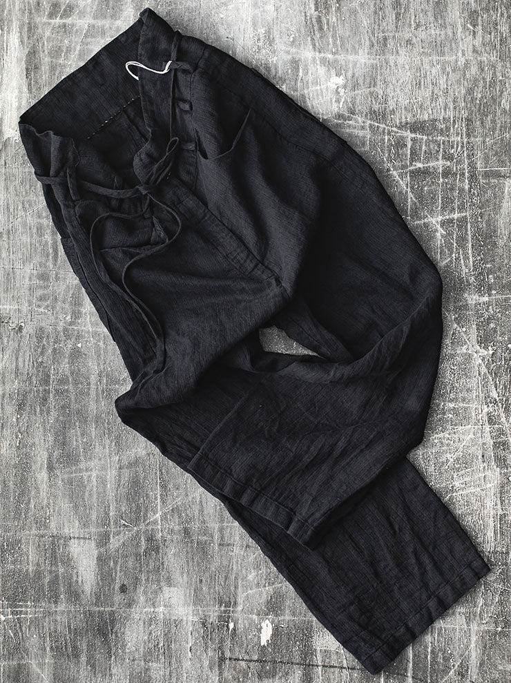 ATELIER SUPPAN<br> WOMEN High Waist Black Linen Trousers