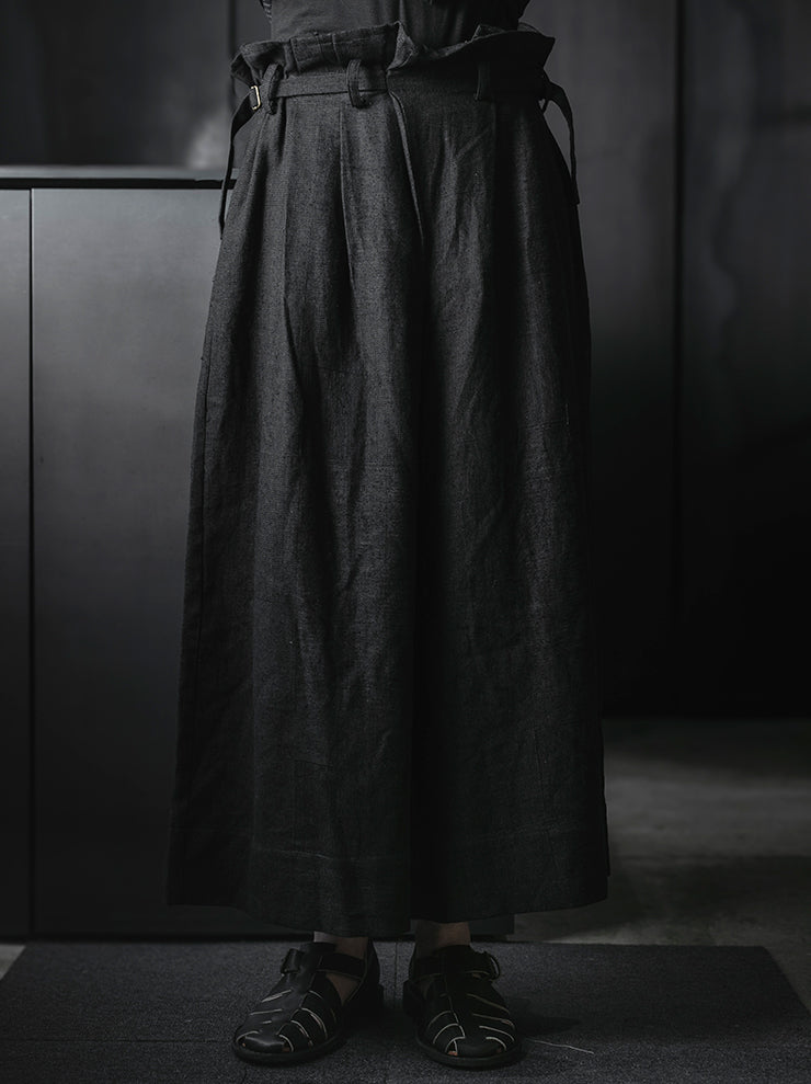 CHIAHUNG SU<br>HAND WOVEN & DYED STRIPPED WIDE TROUSERS / DYED BLACK