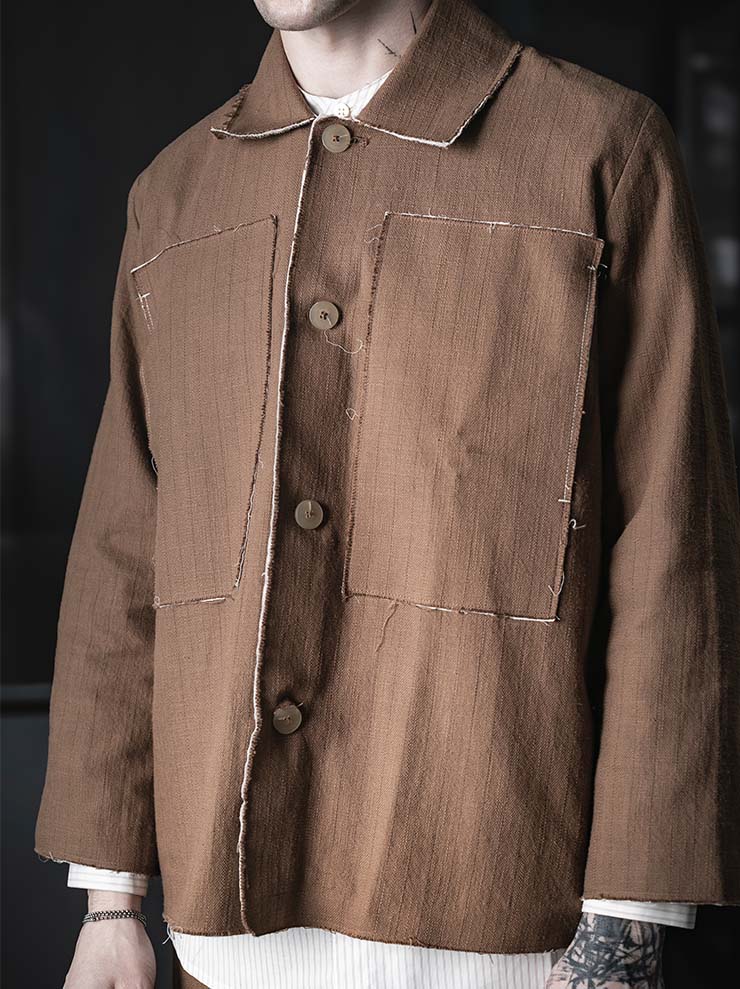 WRIGHT + DOYLE<br>UNISEX TOLMEN JACKET / OCHRE PINSTRIPE