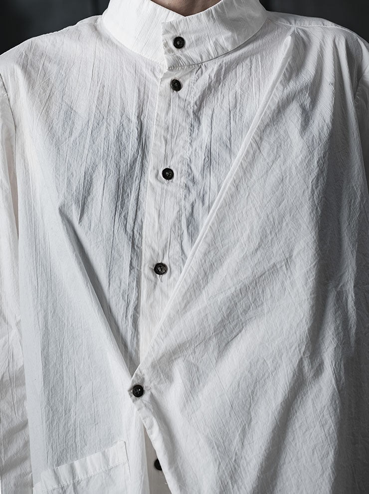 CHIAHUNG SU<br>WOMENS WRINKLE MANDARIN COLLAR SHIRT / WHITE