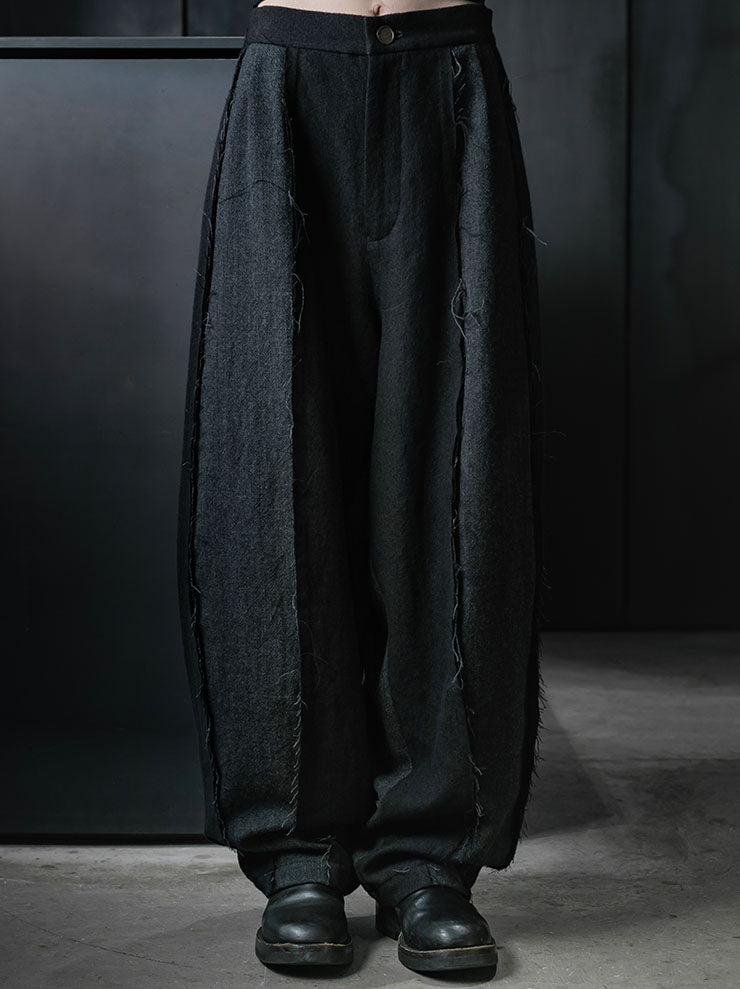 CHIAHUNG SU<br>WOMENS HAND WOVEN & DYED RAWING PATCHED TROUSER / BLACK & GREY
