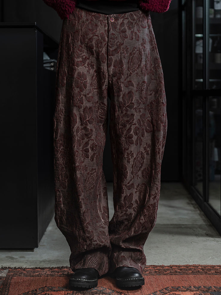 UMA WANG<br> WOMENS JACQUARD TROUSERS / DARK RED