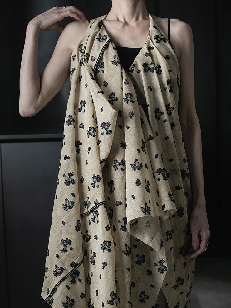CHIAHUNG SU<br>HAND DYED STRAPPED LAYERING & RAW EDGE DRESS / FLORAL