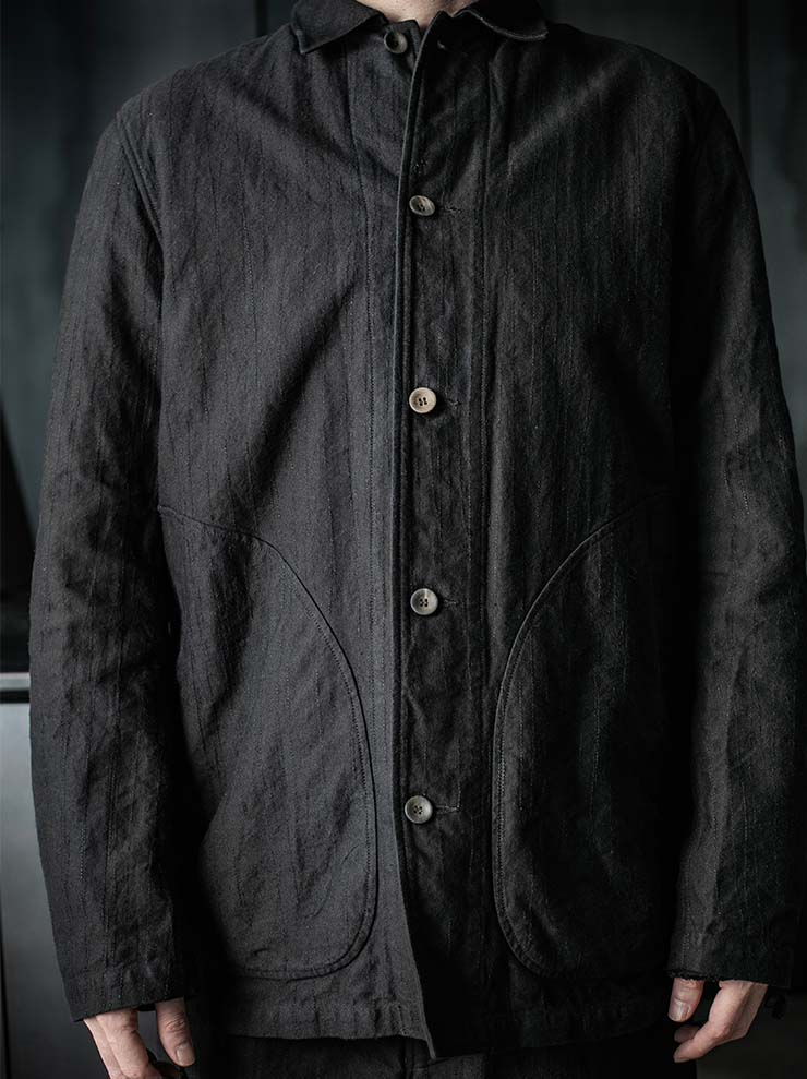 P.R.PATTERSON<br>UNLINED BASTING LINEN WORK JACKET / BLACK