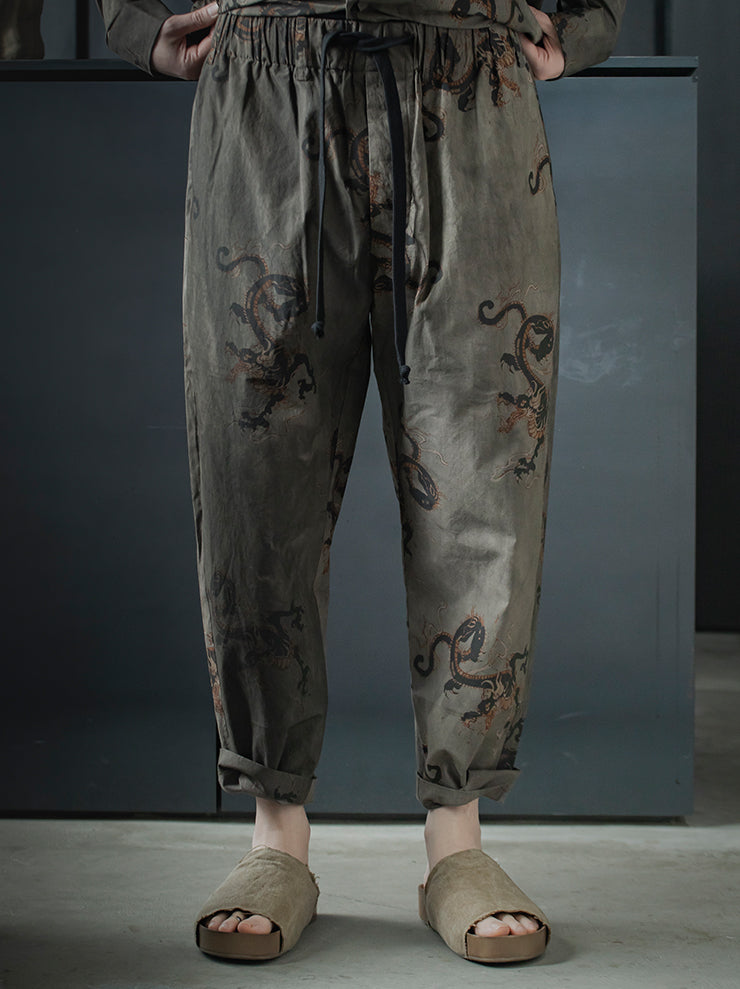UMA WANG<br> MENS printed trousers / GRAY × BLACK