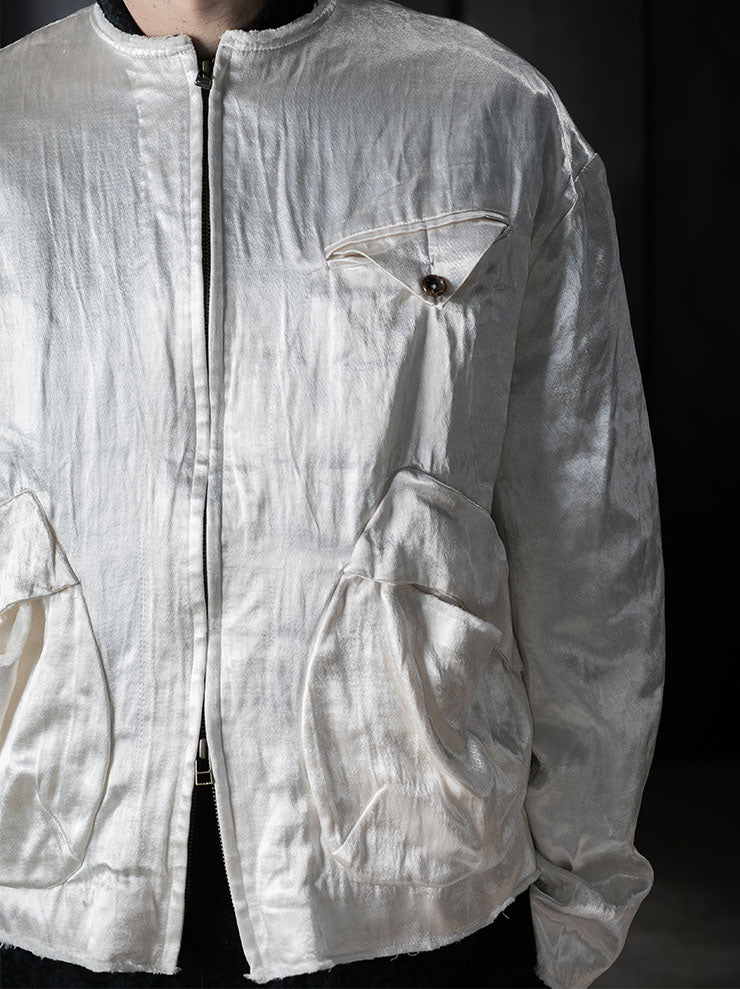 MONAD<br> Collarless Rouach Jacket / Ivory