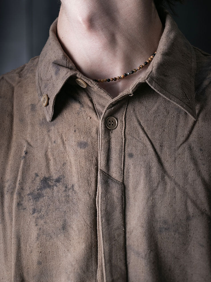 OUTBREAK LAB<br>MENS Overlay Shirt in Eri Silk / Naturally Dyed Beige