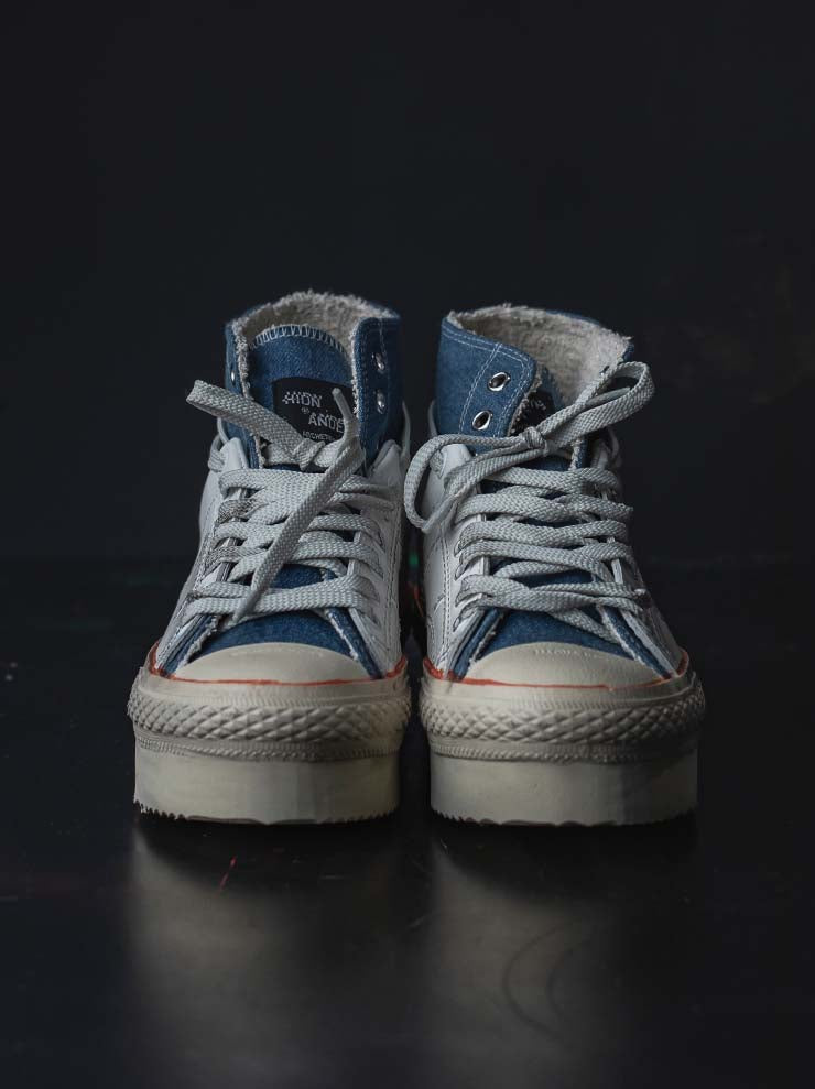 HIDNANDER<br> WOMENS HIGH-CUT PLATFORM SNEAKERS / WHITE × SKY