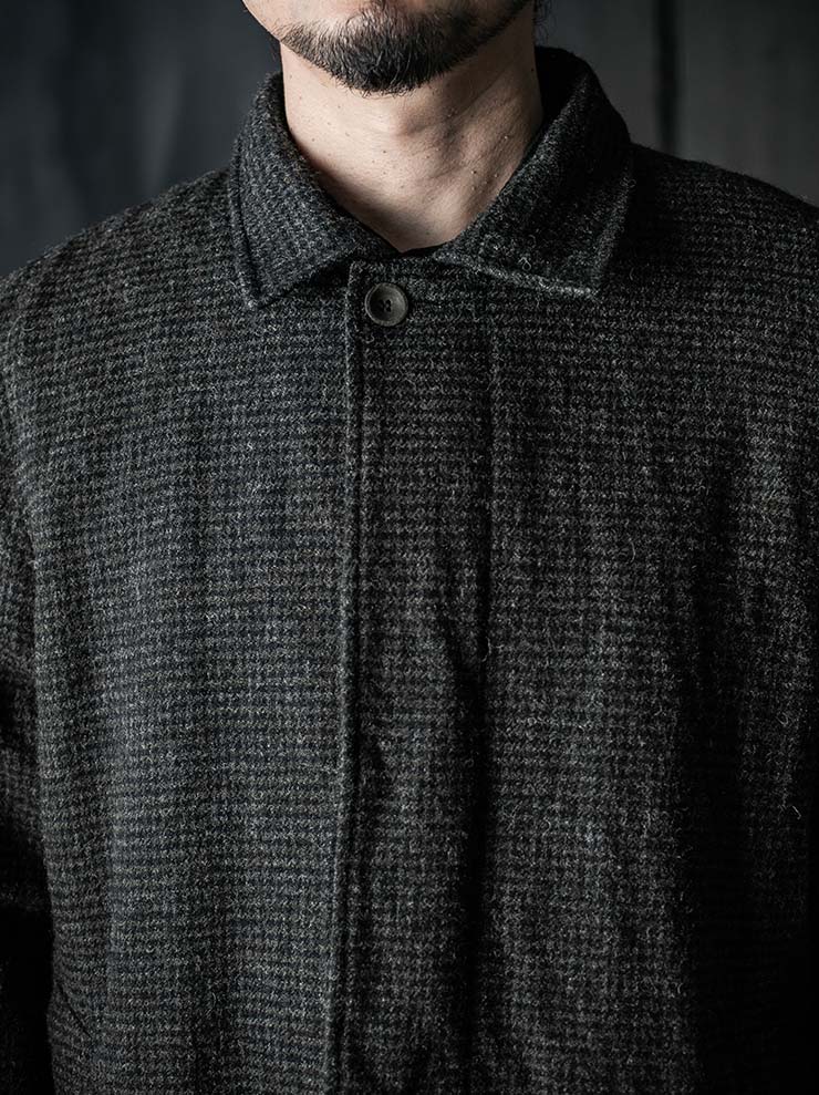 P.R.PATTERSON<br>SPIRAL SLEEVE  SHETLAND TWEED MAC COAT / BLK GRN GRY