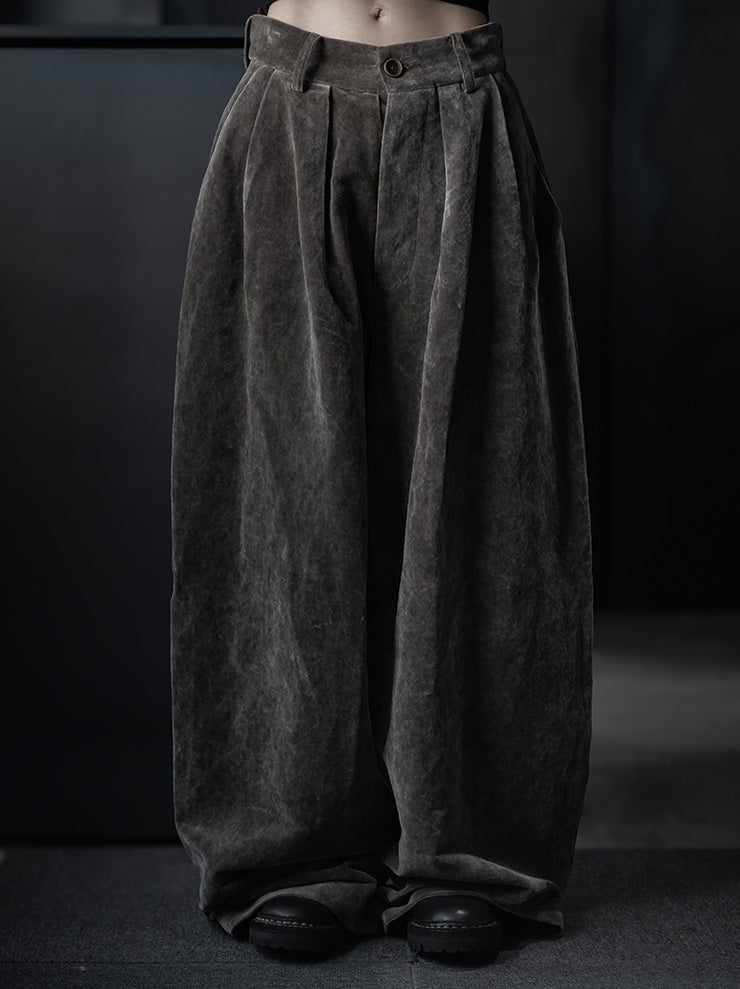 UMA WANG<br> WOMENS VELVET TROUSERS / DARK GRAY