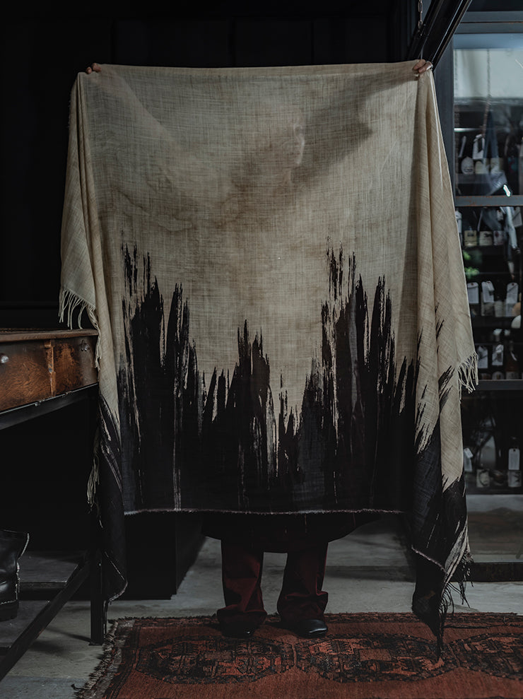 UMA WANG<br> Printed stole / TAN×RED