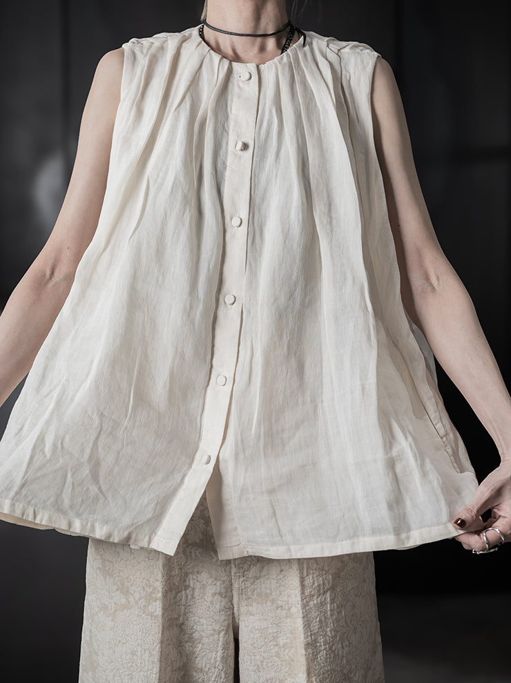 KINYAN LAM<br>WOMENS Natural Dye Pleated Ballon Vest / White