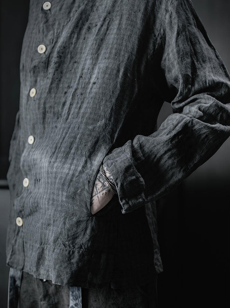 ATELIER SUPPAN<br>MENS Checkered linen Shirt Jacket overdyed / E26-21