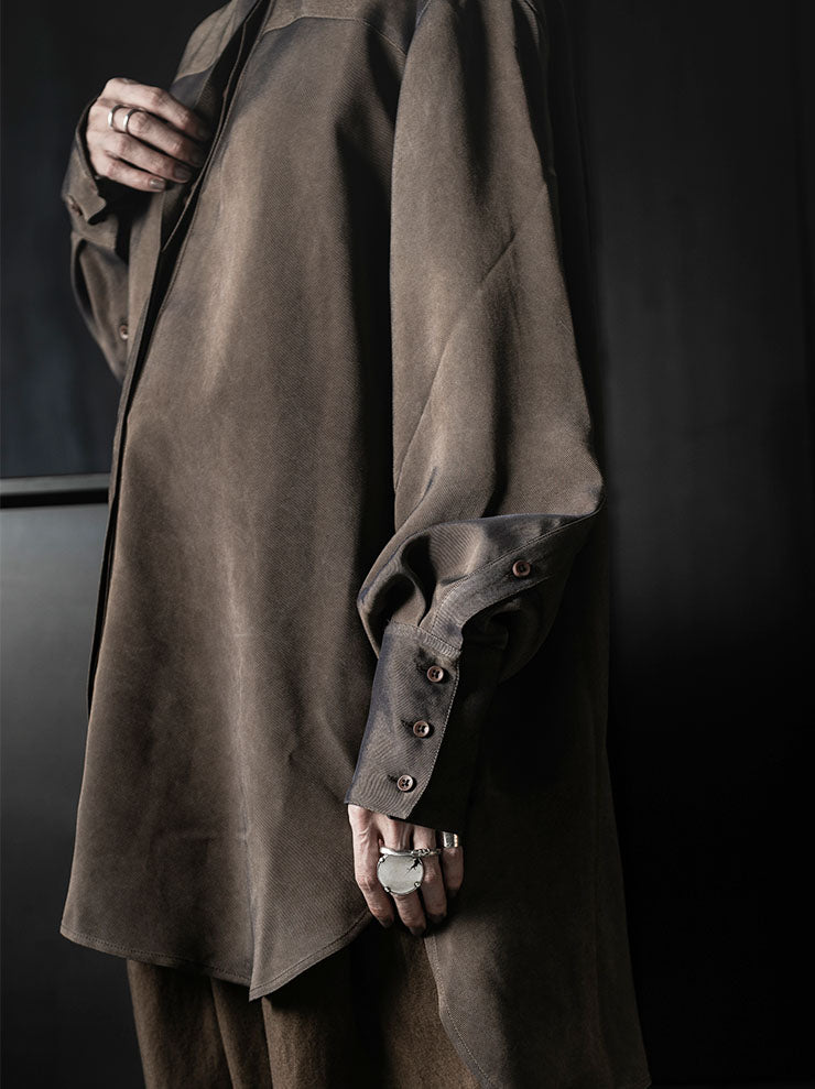 UMA WANG<br>WOMENS TAFFE TOP / GREY BROWN