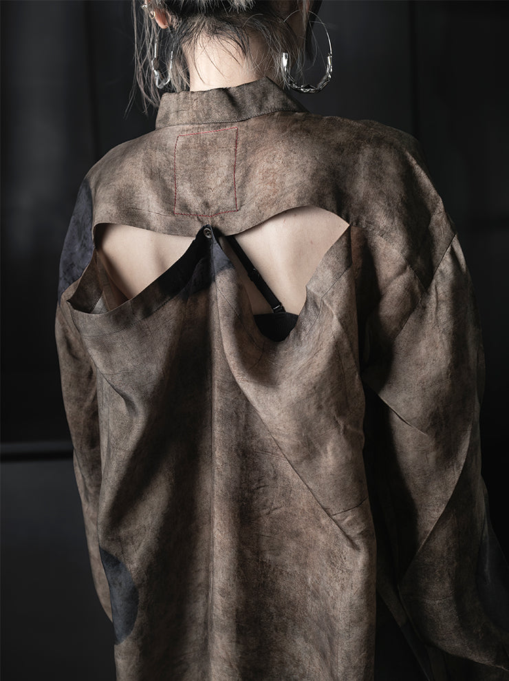 UMA WANG<br>WOMENS TEAYS TOP / BROWN/BLUE